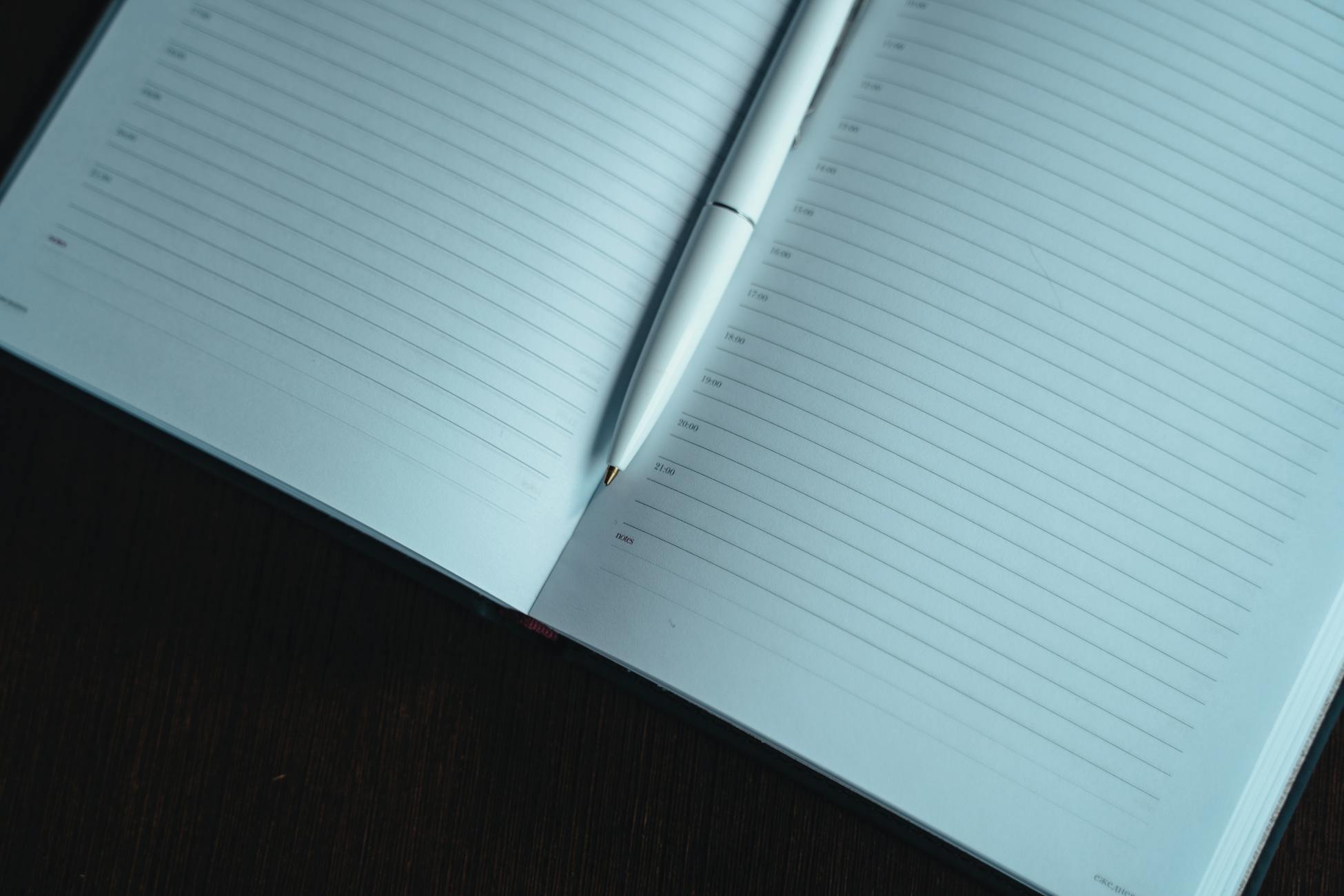 journal open pen table