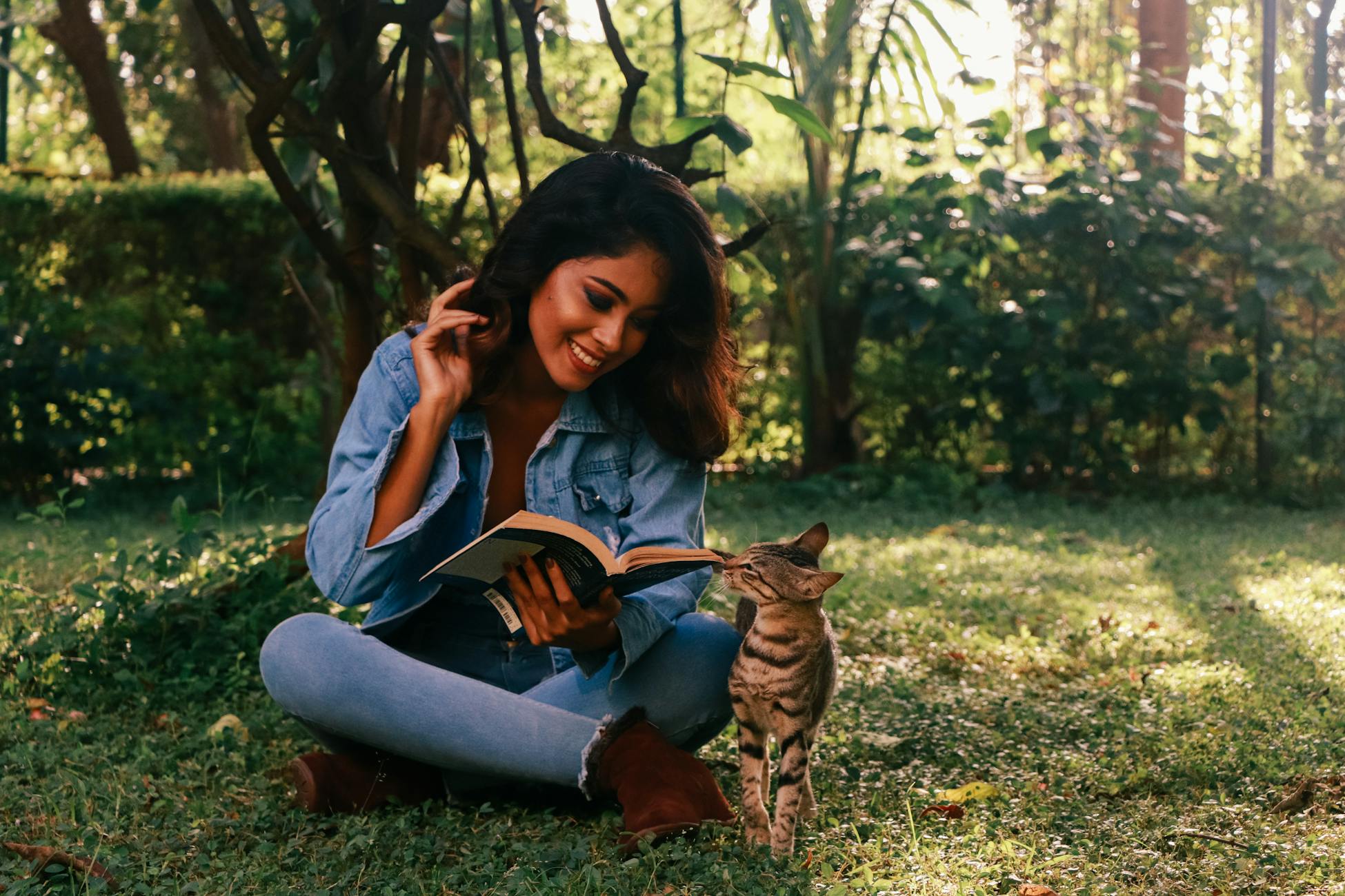 mother reading alone garden